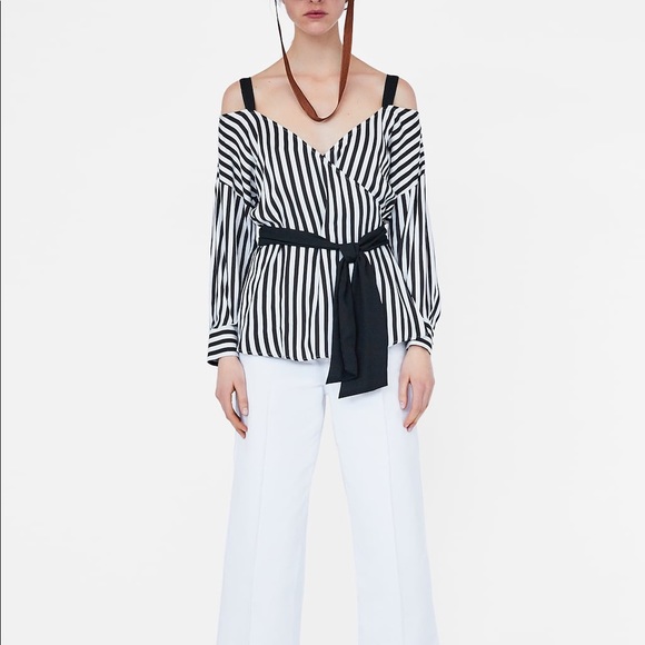Zara striped top with open shoulder NWT - Picture 1 of 4